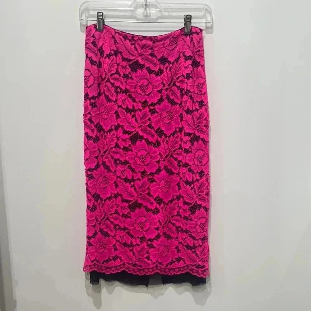 Sandro Hot Pink Lace Pencil Skirt